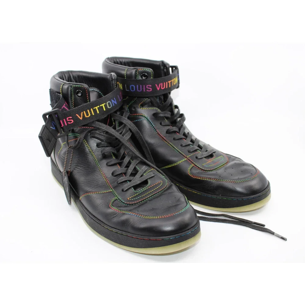 B50 Auth LOUIS VUITTON Rivoli Black Rainbow Calfskin Sneakers Sz LV 9.5 US 10.5